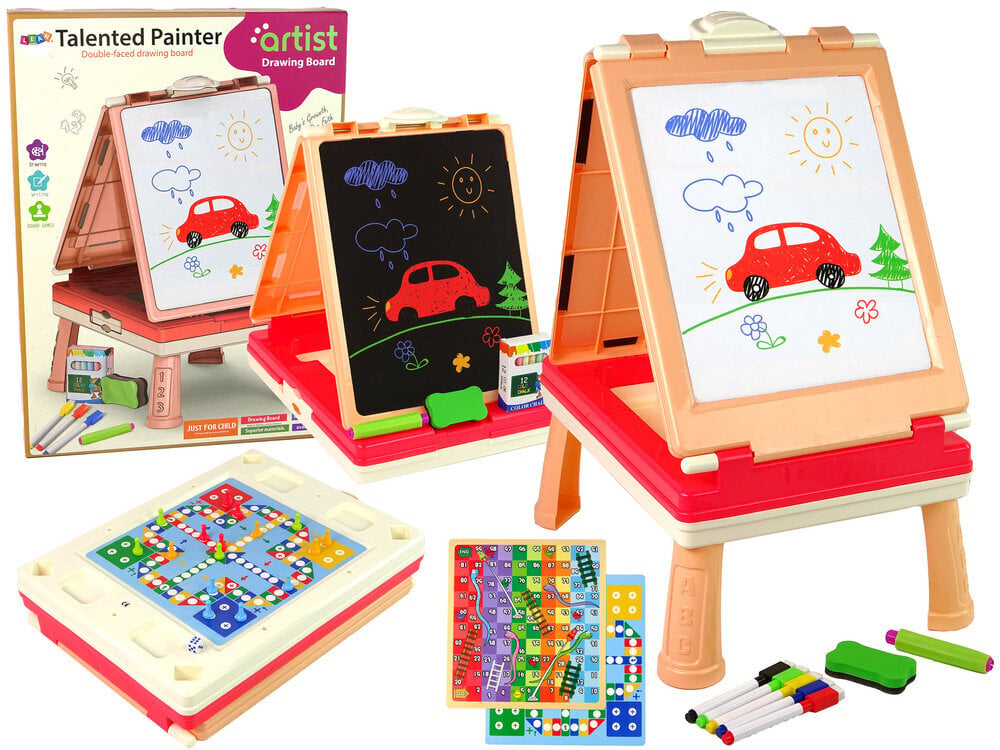 Daugiafunkcinis dvipusis žaidimų stalas Lean Toys 3in1, raudonas kaina ir informacija | Lavinamieji žaislai | pigu.lt