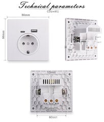 Rozetė su USB C elektros lizdu, balta kaina ir informacija | Elektros jungikliai, rozetės | pigu.lt