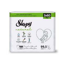 Drėgnos servetėlės Sleepy Natural, 3 x 60 vnt. kaina ir informacija | Drėgnos servetėlės, paklotai | pigu.lt
