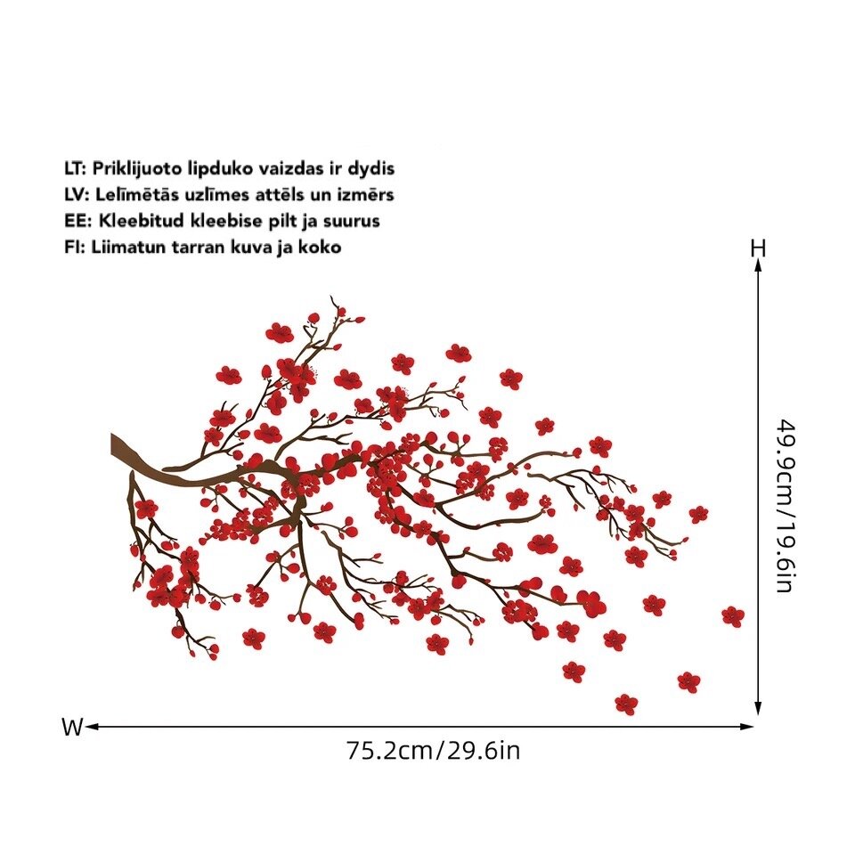 Interjero lipdukas Raudonos sakuros kaina ir informacija | Interjero lipdukai | pigu.lt