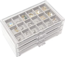 Шкатулка для драгоценностей с 3 ящиками, прозрачная. цена и информация | Детали интерьера | pigu.lt