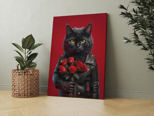 Reprodukcija Kietas katinas su gėlėmis kaina ir informacija | Reprodukcijos, paveikslai | pigu.lt