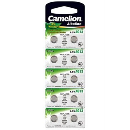 Camelion elementai Alkaline Button celles 1.5 V, LR44/AG13/LR1154/357, 10 vnt. kaina ir informacija | Elementai | pigu.lt