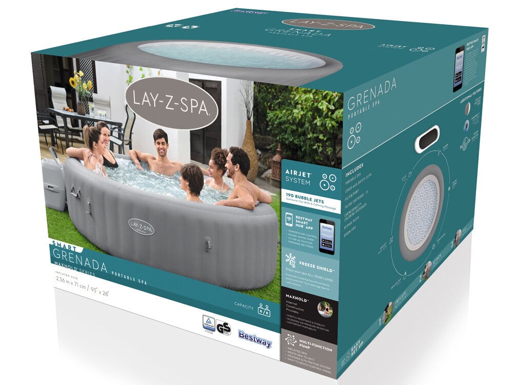 Pripučiama sūkurinė vonia Bestway Lay-Z-Spa, 186 cm kaina ir informacija | Baseinai | pigu.lt