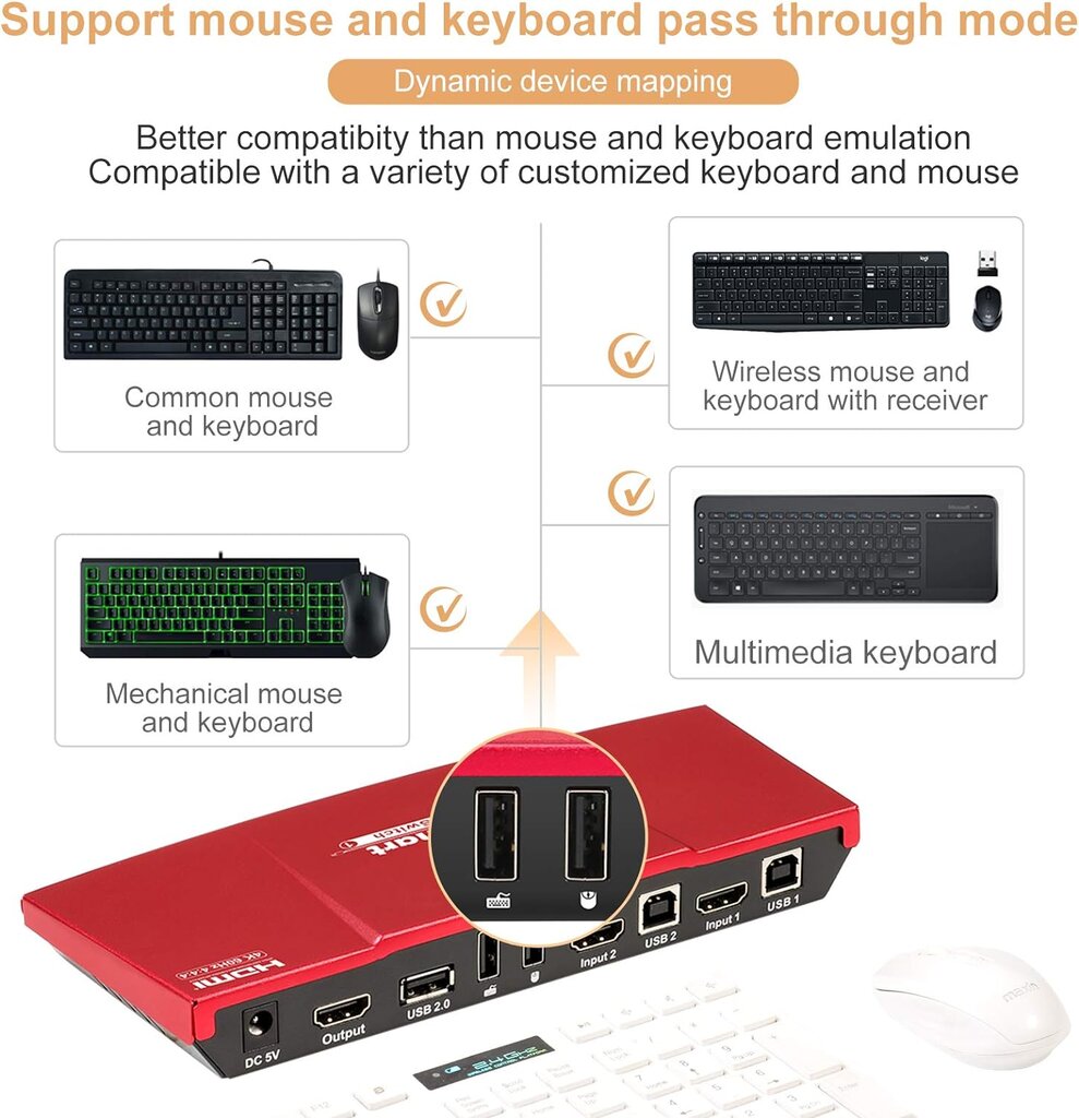 TESmart HDMI KVM jungiklis kaina ir informacija | Maršrutizatoriai (routeriai) | pigu.lt