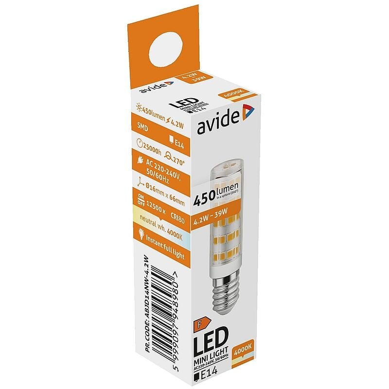 LED lemputė Avide 4.2W JD E14 4000K цена и информация | Elektros lemputės | pigu.lt