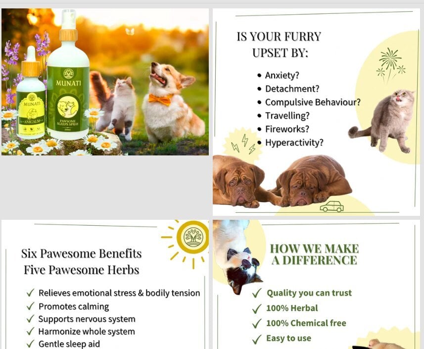 Raminančių lašų ir aromaterapinio purškalo rinkinys Munati, 50 ml kaina ir informacija | Vitaminai, papildai, antiparazitinės priemonės šunims | pigu.lt