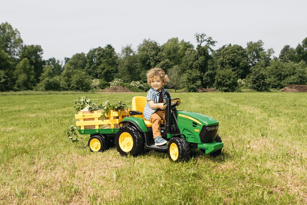 Vienvietis vaikiškas elektrinis traktorius Peg Perego John Deere Ground Force, žalias/geltonas kaina ir informacija | Elektromobiliai vaikams | pigu.lt