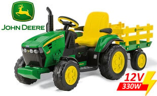 Vienvietis vaikiškas elektrinis traktorius Peg Perego John Deere Ground Force, žalias/geltonas kaina ir informacija | Elektromobiliai vaikams | pigu.lt