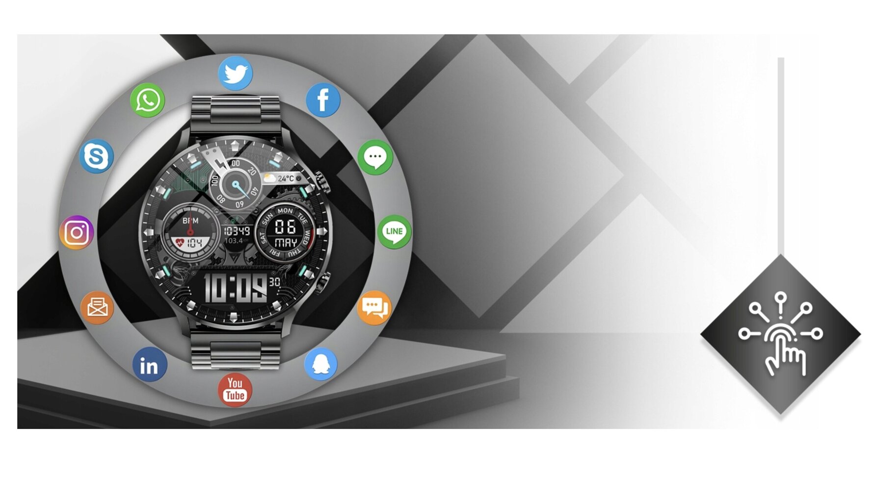 Abrams XM3, black kaina ir informacija | Išmanieji laikrodžiai (smartwatch) | pigu.lt
