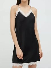 Karl Lagerfeld naktiniai moterims Lace Trim Satin Negligee 545009796, juodi kaina ir informacija | Naktiniai, pižamos moterims | pigu.lt