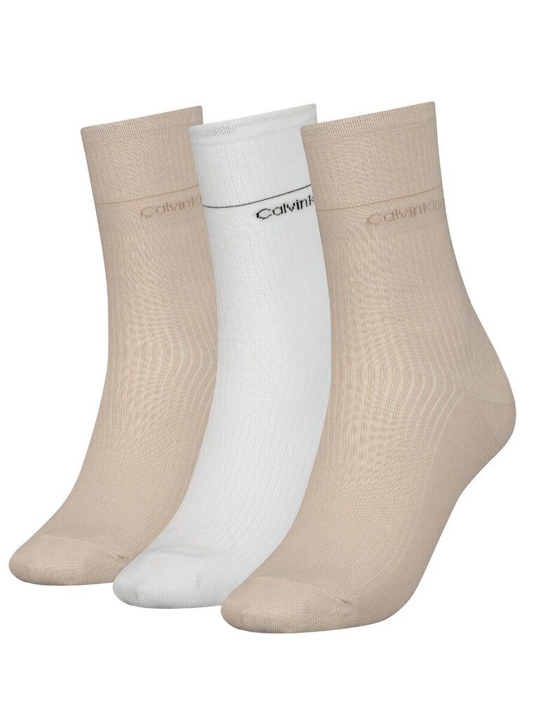 Calvin Klein kojinės moterims 701224982 002, rudos/baltos, 3 poros kaina ir informacija | Moteriškos kojinės | pigu.lt