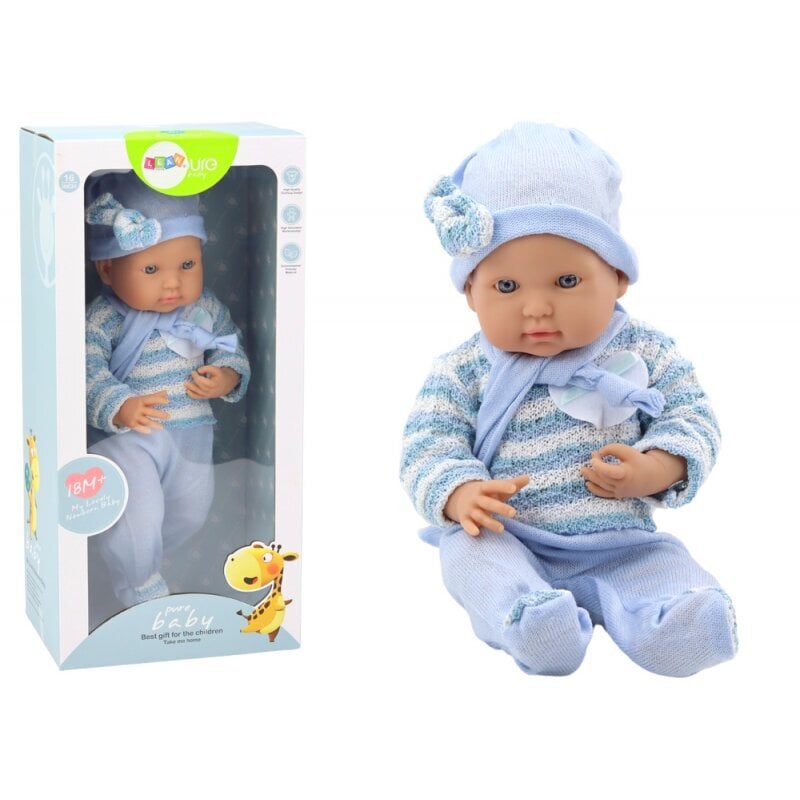 Kūdikio lėlė mėlynu dryžuotu megztiniu Lean Toys kaina ir informacija | Žaislai mergaitėms | pigu.lt