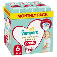 Prekė su pažeista pakuote. Sauskelnės-kelnaitės PAMPERS Premium Monthly Pack 6 dydis, 15 kg+, 93 vnt. kaina ir informacija | Prekės kūdikiams ir vaikų apranga su pažeista pakuote | pigu.lt