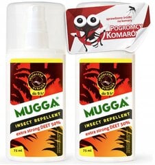 2× Спрей от комаров и клещей Mugga Deet 50% 75 мл + Наклейки в листах, прямоугольниках 1 шт. цена и информация | Средства от комаров и клещей | pigu.lt