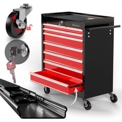 Dirbtuvių įrankių vežimėlis +7 stalčiai, raudona/juoda kaina ir informacija | Įrankių dėžės, laikikliai | pigu.lt