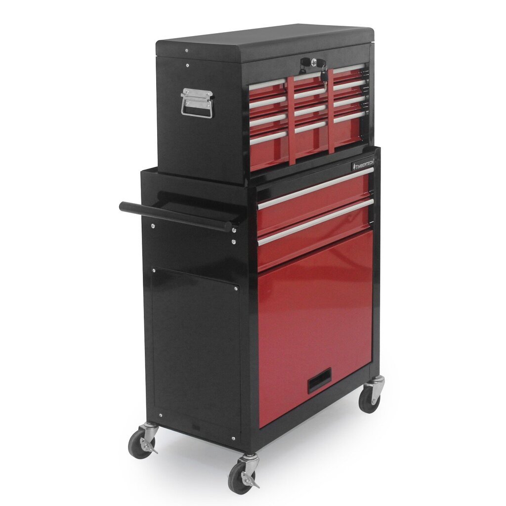 Dirbtuvių įrankių vežimėlis +9 skyriai, raudona/juoda цена и информация | Įrankių dėžės, laikikliai | pigu.lt