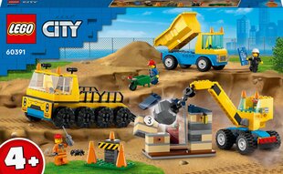 Prekė su pažeista pakuote.60391 LEGO® City Statybiniai sunkvežimiai ir kranas su griaunamuoju rutuliu цена и информация | Детские игрушки с поврежденной упаковкой | pigu.lt