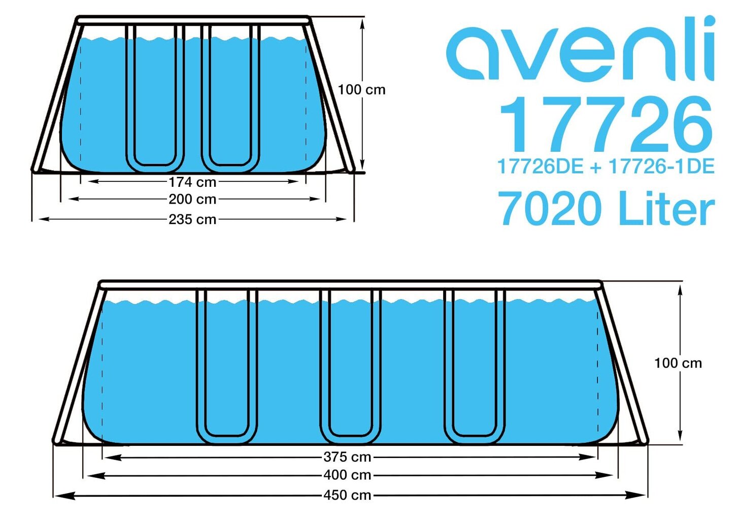 Baseinas Avenli, 400x200x99 cm, su filtru kaina ir informacija | Baseinai | pigu.lt