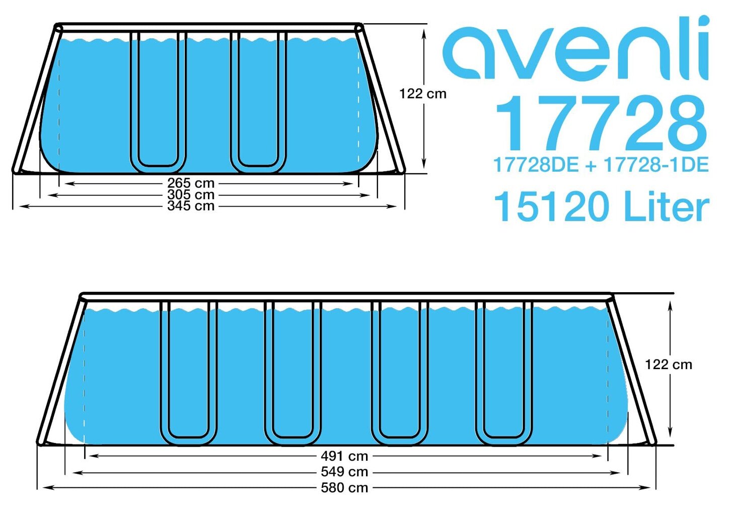 Baseinas Avenli, 549x305x122 cm, su filtru kaina ir informacija | Baseinai | pigu.lt