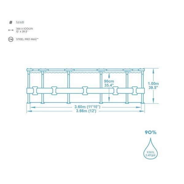 Baseinas Bestway Steel Pro MAX™ 366x100 cm, su filtru kaina ir informacija | Baseinai | pigu.lt