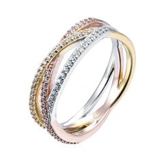 Paauksuotas sidabrinis žiedas su cirkoniais Brasco 57167 kaina ir informacija | Žiedai | pigu.lt