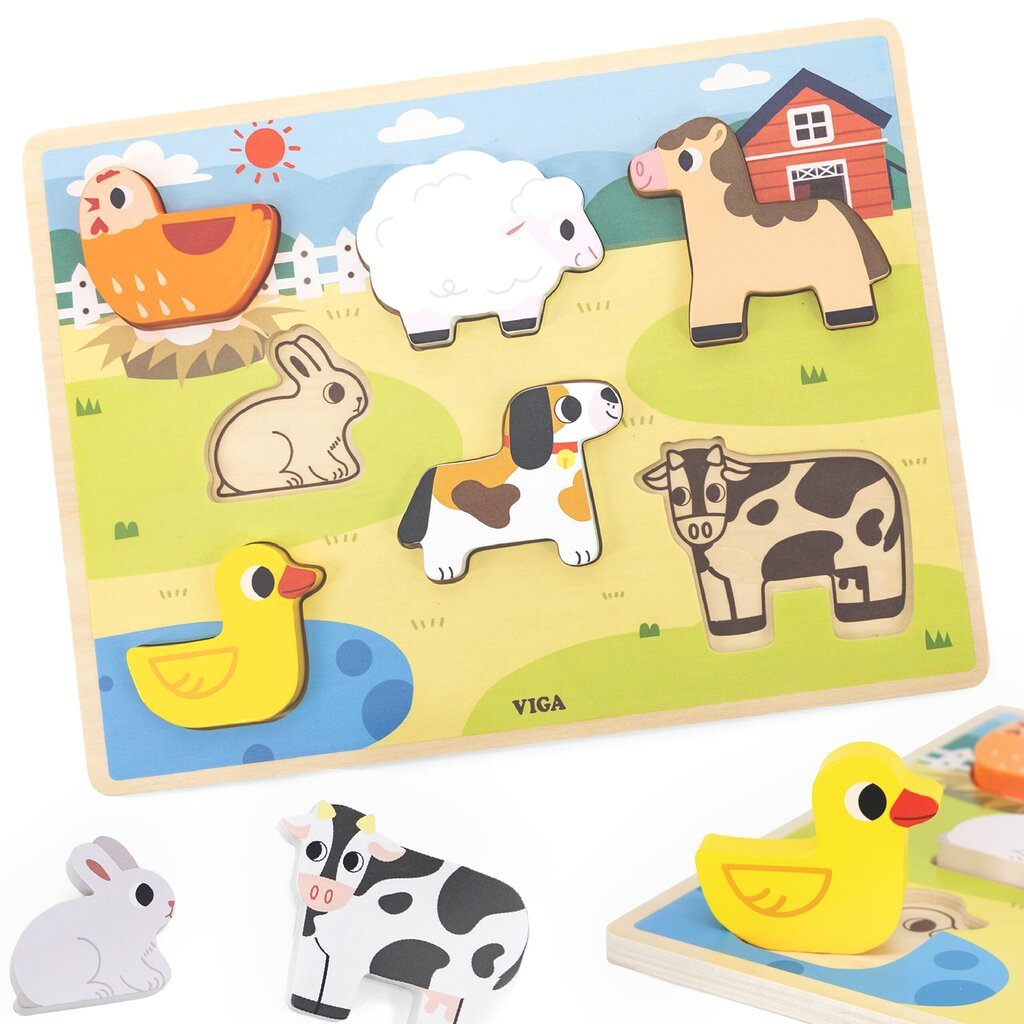 Medinė dėlionė fermos gyvūnai Viga kaina ir informacija | Žaislai kūdikiams | pigu.lt