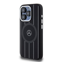 Mercedes Liquid Silicon Stripes Pattern MagSafe Case for iPhone 15 Pro Max Black цена и информация | Чехлы для телефонов | pigu.lt