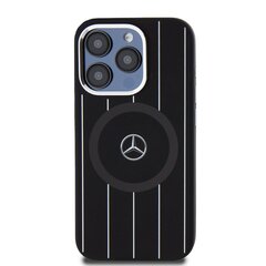 Mercedes Liquid Silicon Stripes Pattern MagSafe Case for iPhone 15 Pro Black цена и информация | Чехлы для телефонов | pigu.lt