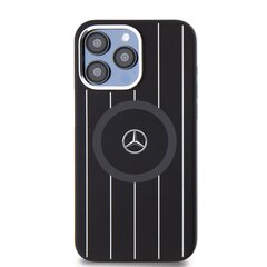 Mercedes Liquid Silicon Stripes Pattern MagSafe Case for iPhone 15 Pro Max Black цена и информация | Чехлы для телефонов | pigu.lt