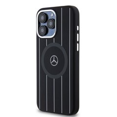 Mercedes Liquid Silicon Stripes Pattern MagSafe Case for iPhone 15 Pro Max Black цена и информация | Чехлы для телефонов | pigu.lt