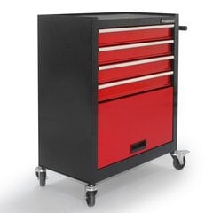 Dirbtuvių įrankių vežimėlis +4 skyriai, raudona/juoda kaina ir informacija | Įrankių dėžės, laikikliai | pigu.lt