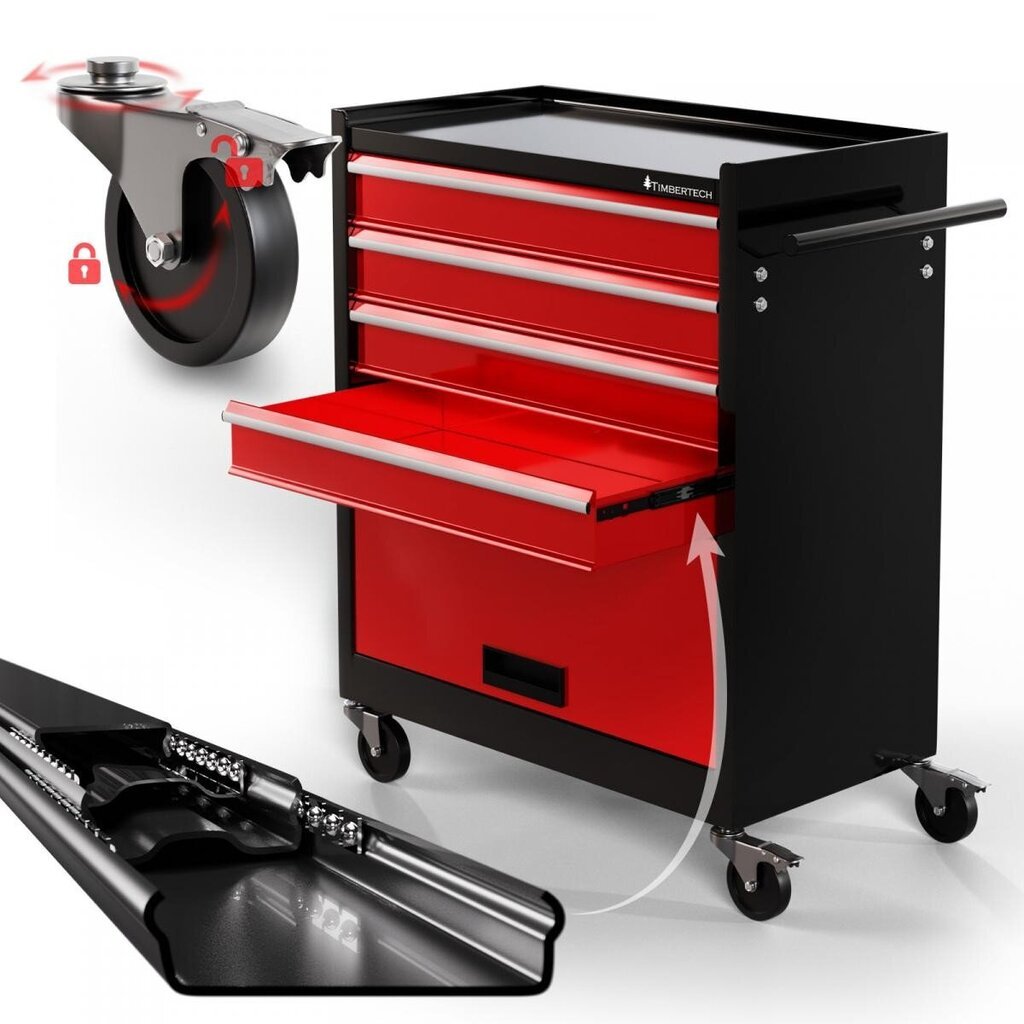 Dirbtuvių įrankių vežimėlis +4 skyriai, raudona/juoda kaina ir informacija | Įrankių dėžės, laikikliai | pigu.lt