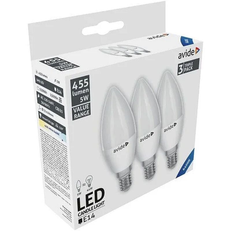 Avide LED lemputės 5W E14 6400K 3vnt kaina ir informacija | Elektros lemputės | pigu.lt