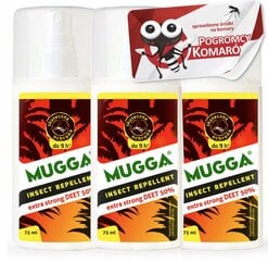 3× Спрей от комаров и клещей Mugga Deet 50% 75 мл + Наклейки в листах, прямоугольниках 1 шт. цена и информация | Средства от комаров и клещей | pigu.lt