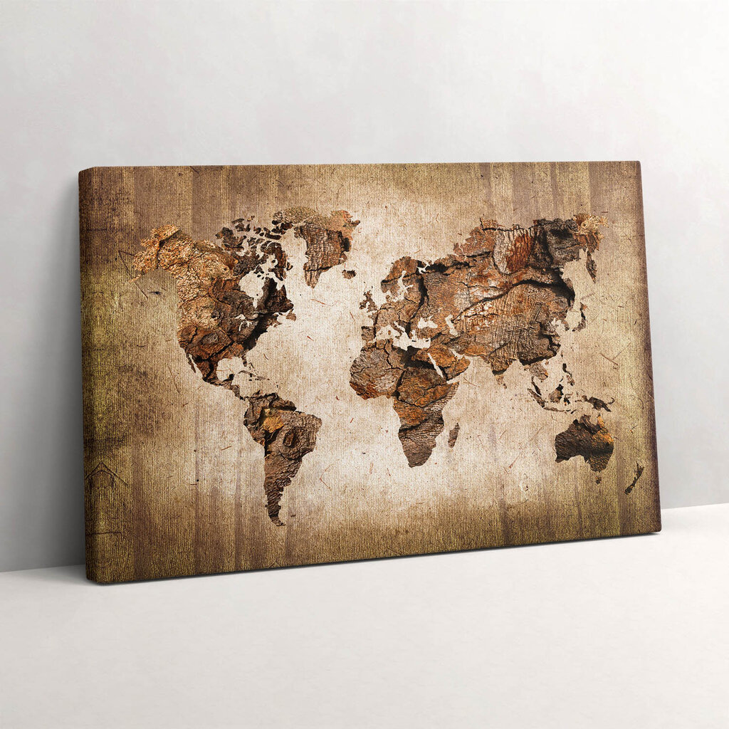 Reprodukcija Pasaulio žemėlapis pagamintas iš medžio цена и информация | Reprodukcijos, paveikslai | pigu.lt