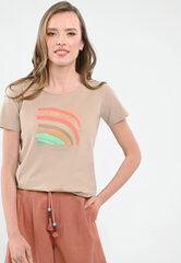 Marškinėliai moterims, smėlio spalvos kaina ir informacija | Marškinėliai moterims | pigu.lt