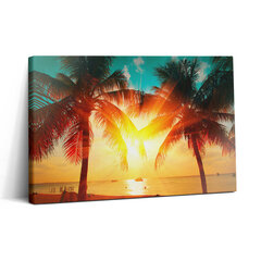 Reprodukcija Atostogų vaizdas – palmės saulėlydžio metu kaina ir informacija | Reprodukcijos, paveikslai | pigu.lt