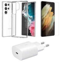 Зарядное устройство USB-C Quickcharge 25W PD, прозрачный корпус, защитное стекло экрана Samsung Galaxy S24 Ultra Starter Pack цена и информация | Зарядные устройства для телефонов | pigu.lt