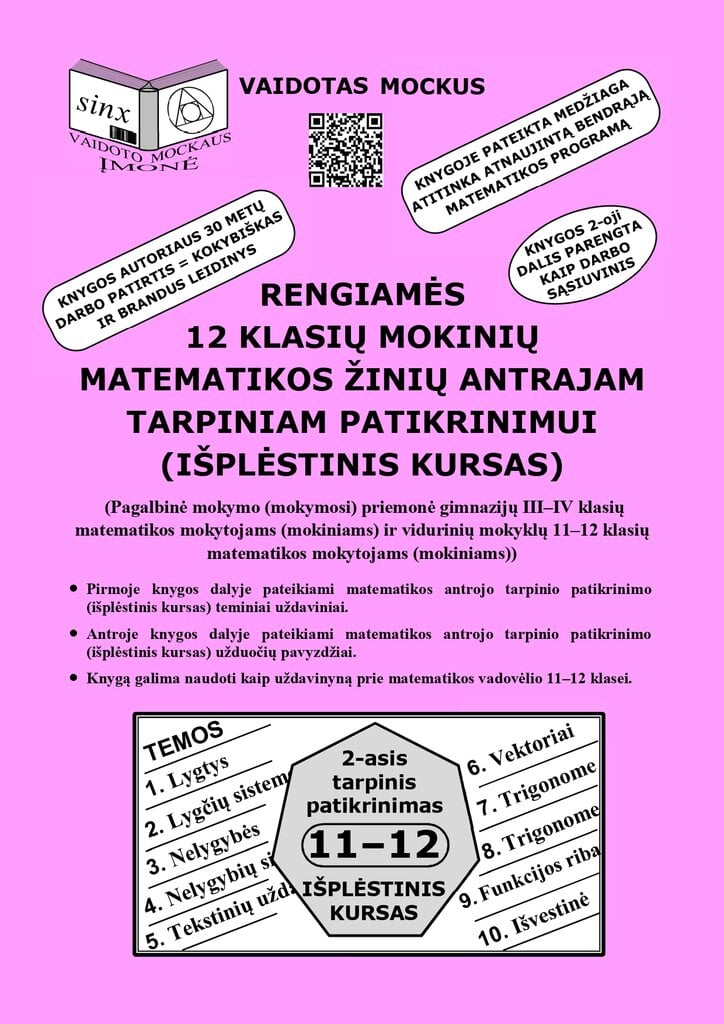 Rengiamės 12 kl. mokinių matematikos antrajam tarpiniam patikrinimui (išplėstinis kursas) kaina ir informacija | Enciklopedijos ir žinynai | pigu.lt