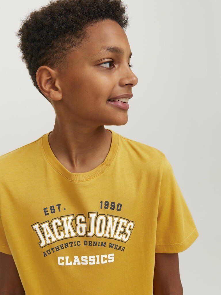 Marškinėliai vaikams Jack & Jones Junior 12237367, geltoni kaina ir informacija | Marškinėliai berniukams | pigu.lt