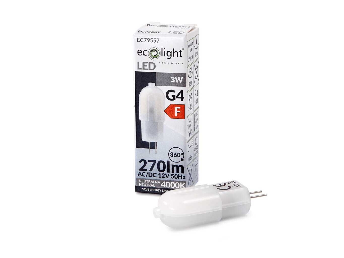 LED lemputė G4 3W 12V 270lm - neutrali balta (4000K) kaina ir informacija | Elektros lemputės | pigu.lt