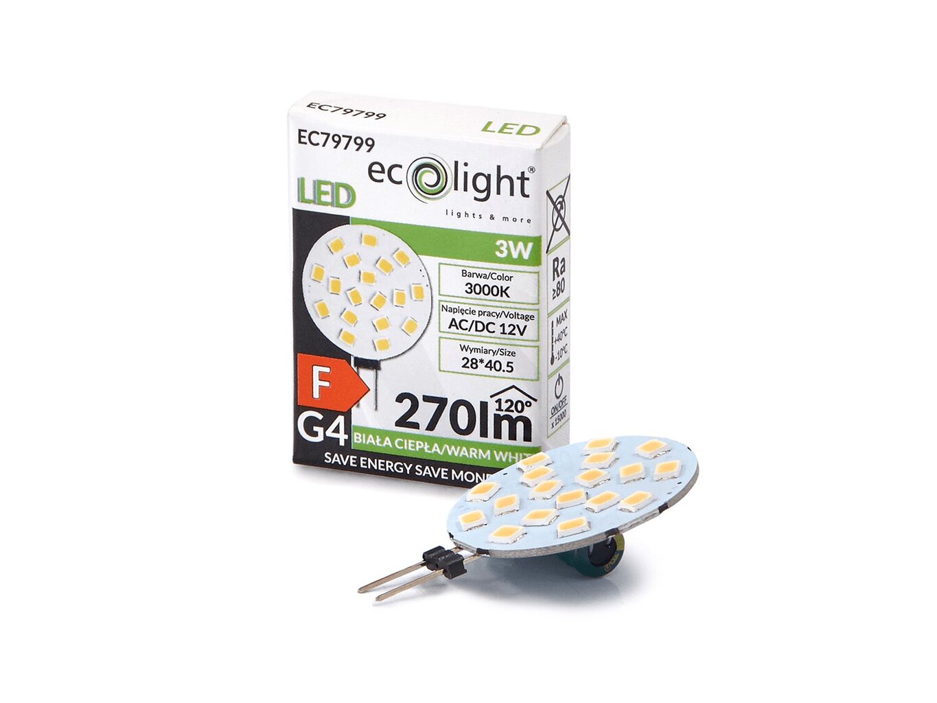 LED lemputė G4 3W 12V 270lm - Plokštelė - Šiltai balta (3000K) kaina ir informacija | Elektros lemputės | pigu.lt