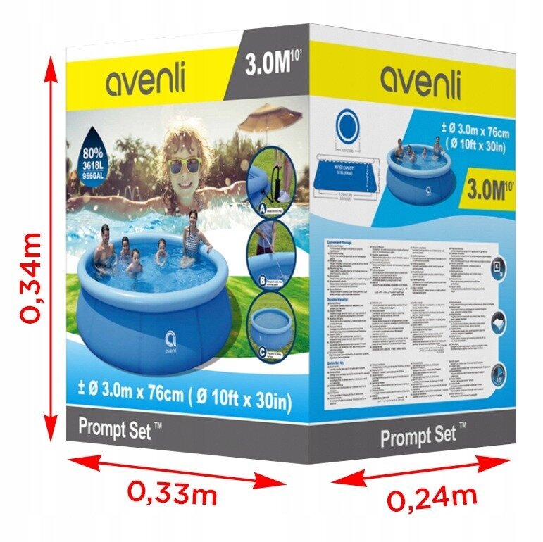 Apvalus lauko baseinas Avenli, 305x305cm, be filtro kaina ir informacija | Baseinai | pigu.lt