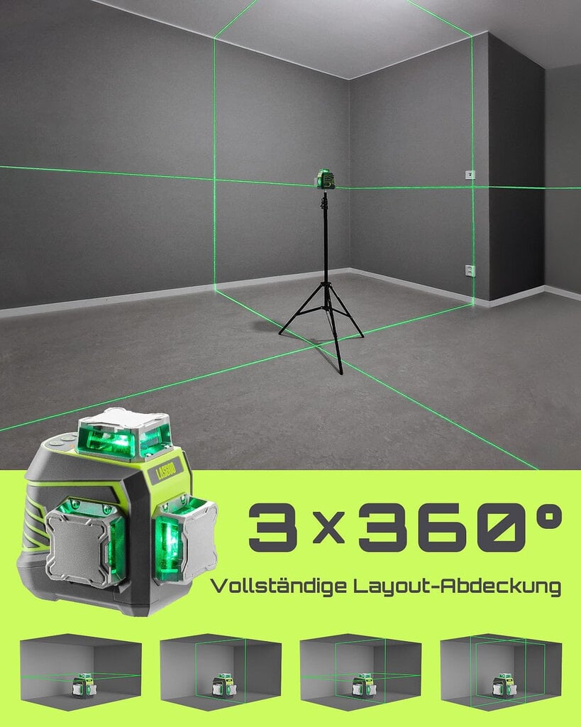 3 x 360° Lazerinis linijinis nivelyras LG-3Dx цена и информация | Mechaniniai įrankiai | pigu.lt