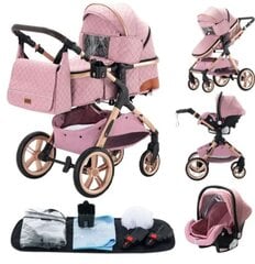 Kūdikių vežimėlis-transformatorius 3 in 1, rožinis kaina ir informacija | Vežimėliai | pigu.lt