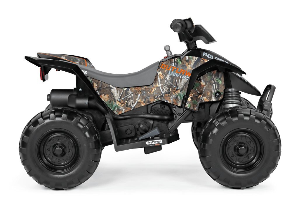 Vienvietis vaikiškas elektrinis keturratis Peg Perego Polaris Outlaw Camo, juodas kaina ir informacija | Elektromobiliai vaikams | pigu.lt