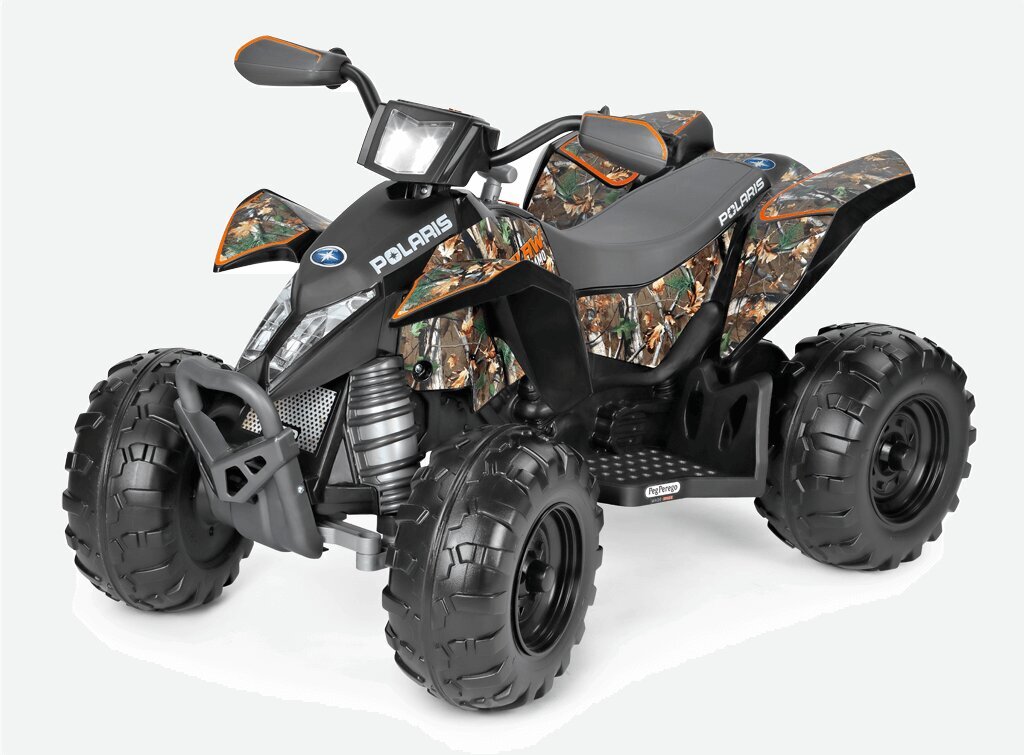 Vienvietis vaikiškas elektrinis keturratis Peg Perego Polaris Outlaw Camo, juodas kaina ir informacija | Elektromobiliai vaikams | pigu.lt