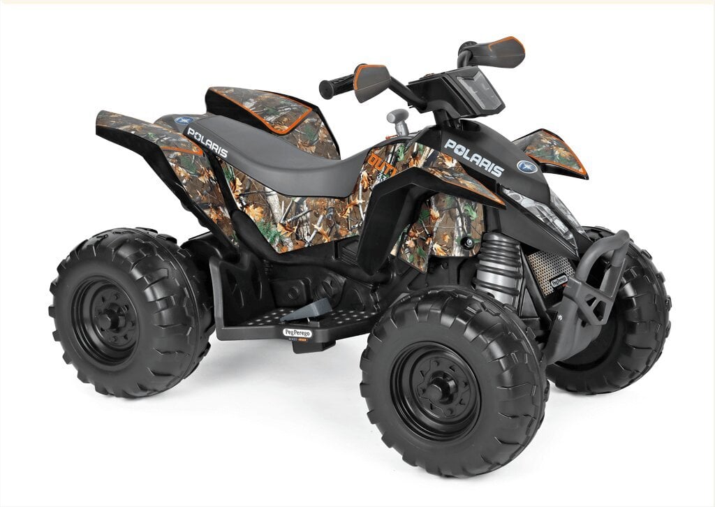 Vienvietis vaikiškas elektrinis keturratis Peg Perego Polaris Outlaw Camo, juodas kaina ir informacija | Elektromobiliai vaikams | pigu.lt