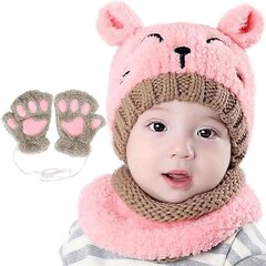 Šaliko, kepurės ir pirštinių komplektas vaikams Bearbro, rožinis kaina ir informacija | Kepurės, pirštinės, kaklaskarės kūdikiams | pigu.lt